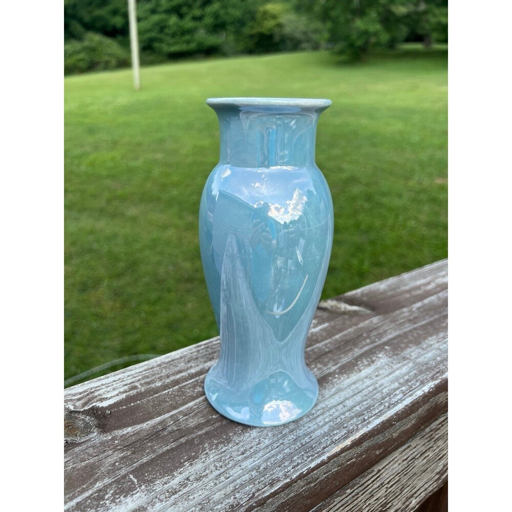 MCM Vintage Mini Vase Bavaria Blue Porcelain Lusterware 7”
